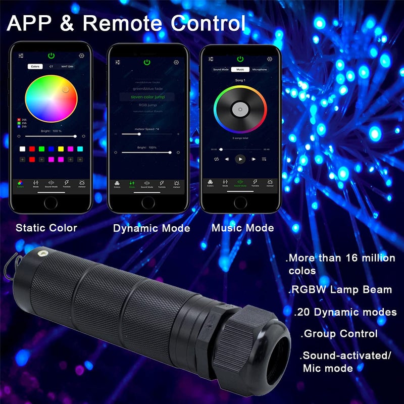 AZIMOM Car Use Bluetooth 6W RGBW LED Fiber Optic Lights Star Ceiling Light Kit APP Remote Control Mixed 430pcs 9.8ft Fiber Cable Music Mode Sensory Lighting Indoor Home Interior Decoration - Image 2